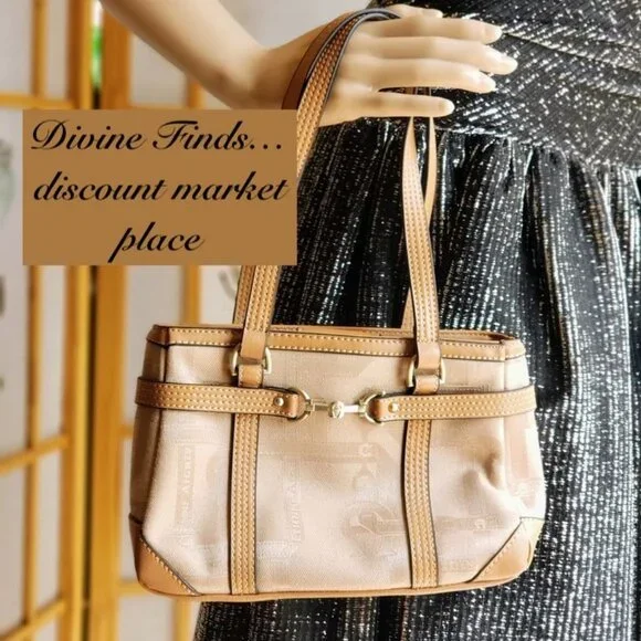 Vintage Etienne Aigner Mini Beige Fabric Faux Leather Trimmed Satchel - Picture 6 of 6